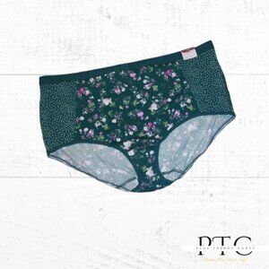 NWT: Cacique Cotton Full Briefs Size 26/28 - Green Polka Dot/Floral | Plus Size
